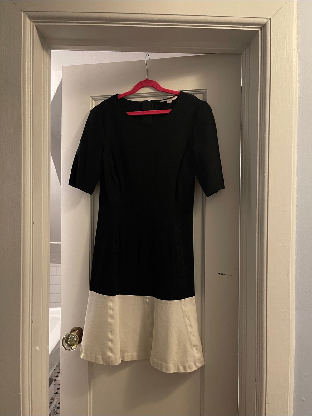 Banana Republic Black and Cream Midi Colorblock Dress